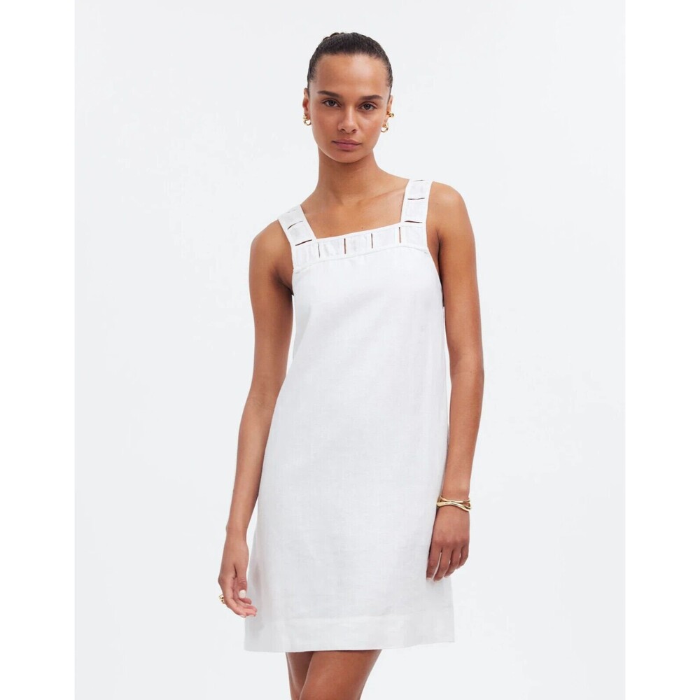 MADEWELL Embroidered Tank Mini Dress 2 Linen Eyelet White Square Neck NWT B20